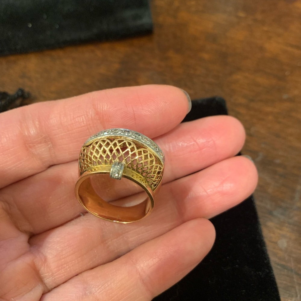 Rare unique 18k Diamond basket dome royal crown ring